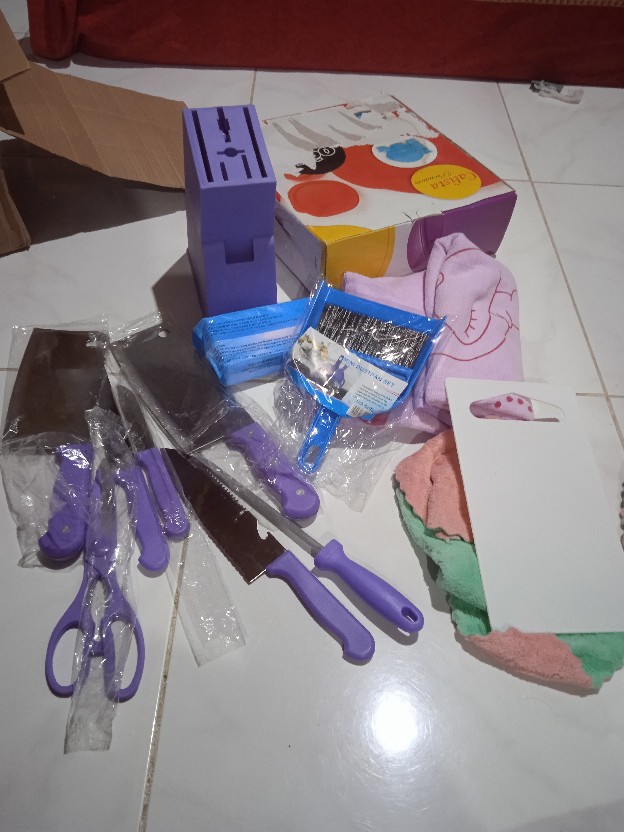 [fs]-pisau Set Warna 9 Pcs + Talenan / Pisau Dapur Set