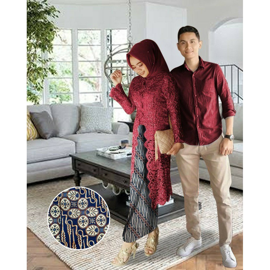 HOPYLOVY - Baju Couple Pasangan Kondangan Brukat Kebaya Dan Kemeja Nurti