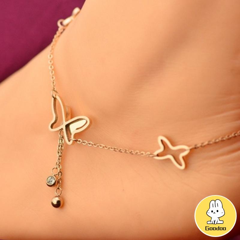 Fashion Gelang Kaki Dan Tangan Rantai Alloy Ala Korea Dengan Liontin Butterfly Kupu-kupu  -Doo