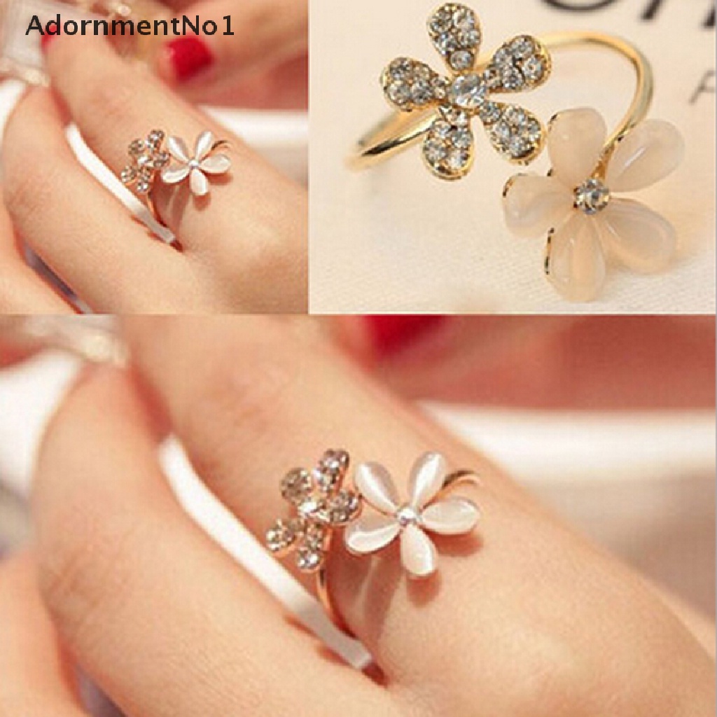 (AdornmentNo1) Cincin Bunga Aster Aksen Kristal + Berlian Imitasi Warna Gold Untuk Perhiasan Wanita