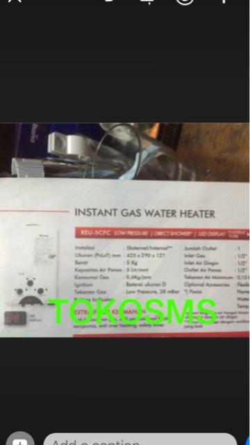 water heater gas rinnai REU 5CFC pemanas air REU5cfc RINNAI REU 5 cfc pemanas air gas lpg rinnai