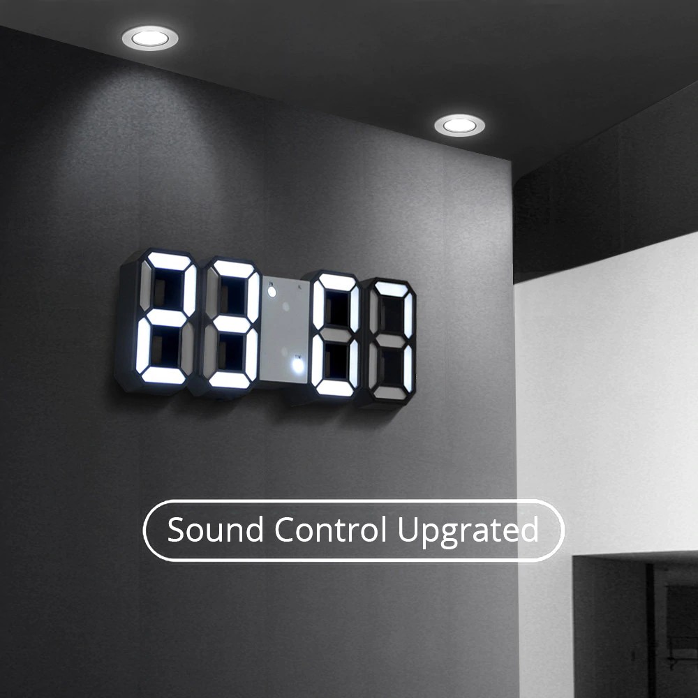 3d Led Wall Clock Modern Digital Sound Control Table Desktop Alarm Clock Temperature Night Shopee Indonesia