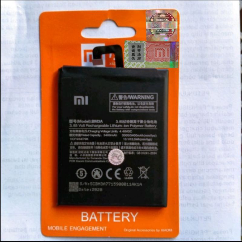 Baterai Mi Note3 Note 3 BM3A BM 3A Hologram Original Batre Battery Mi note 3