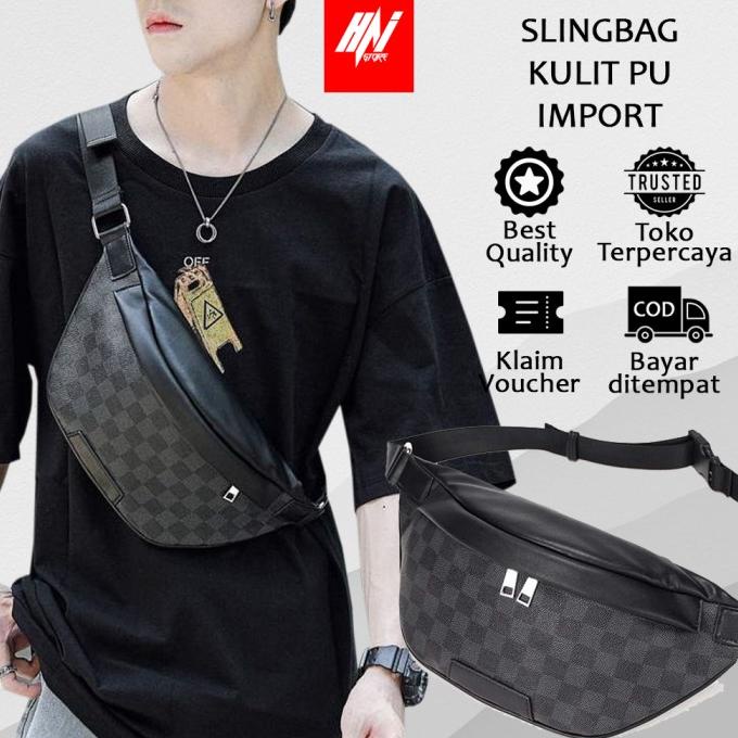 Tas Selempang Pria Wanita Branded Slempang Kulit Slingbag Ori Motiv LV