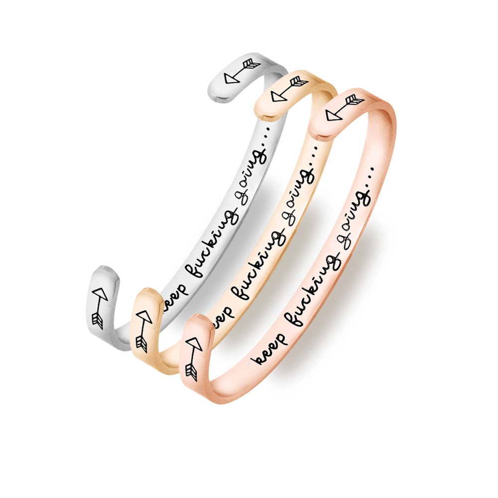 keep fucking going arrow bracelet inspirational stainless steel lettering open bracelet