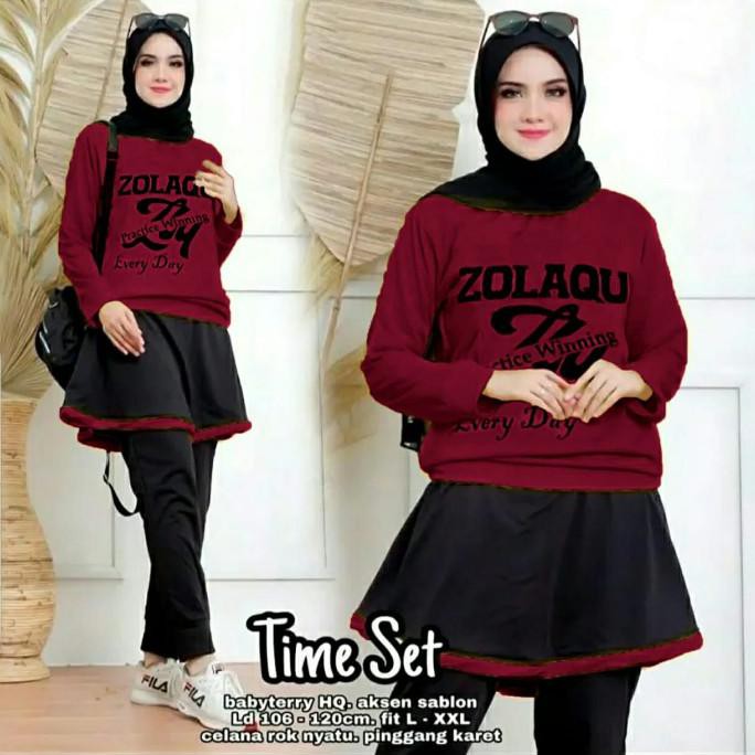 SET TIME SETELAN BAJU SENAM WANITA TERBARU - maron