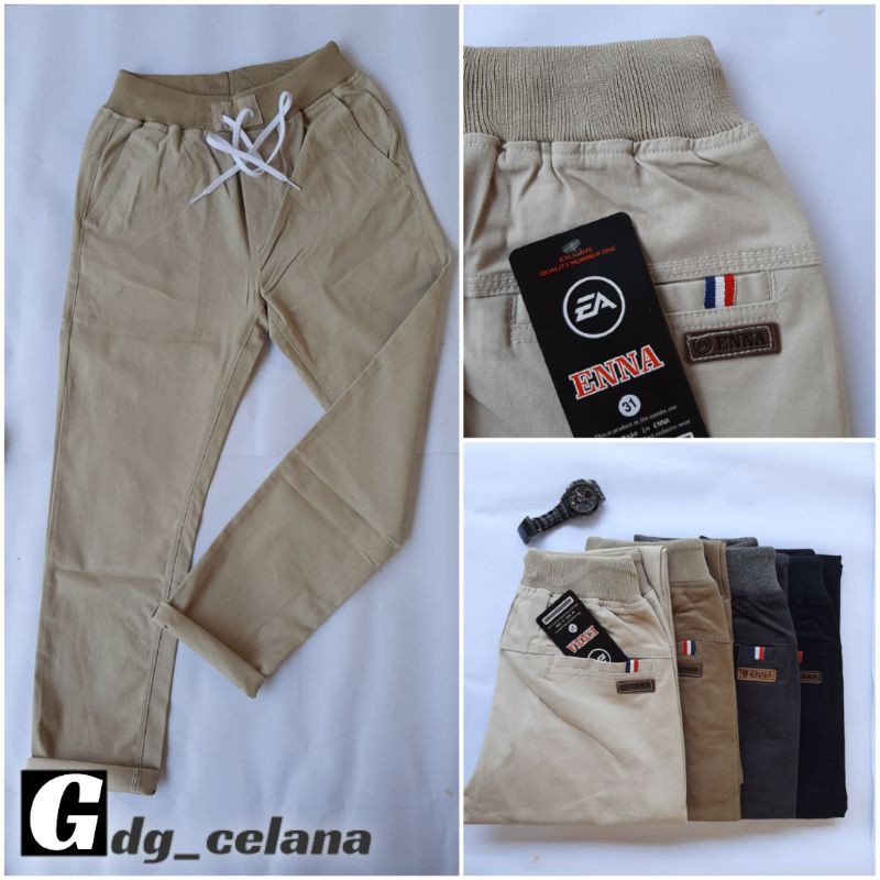 CELANA PANJANG SLIMFIT CHINOS JUMBO PINGGANG KARET KAIN STRETCH PRIA(size 33-44) MUAT SAMPAI BB 120 KG