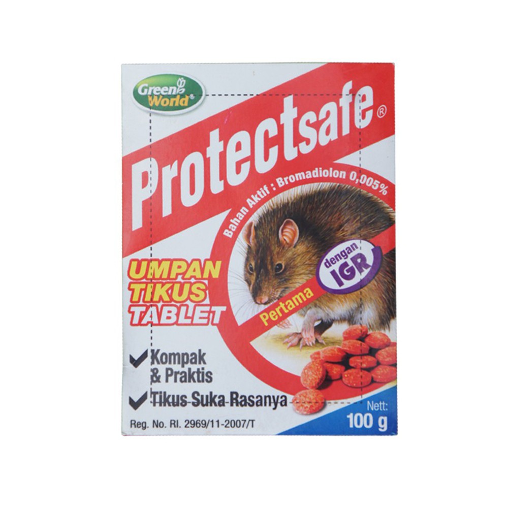 CEGAH PENYAKIT PES TIKUS - Protectsafe 100gr - UMPAN TIKUS TABLET - Bahan Aktif Bromadiolon 0.005%