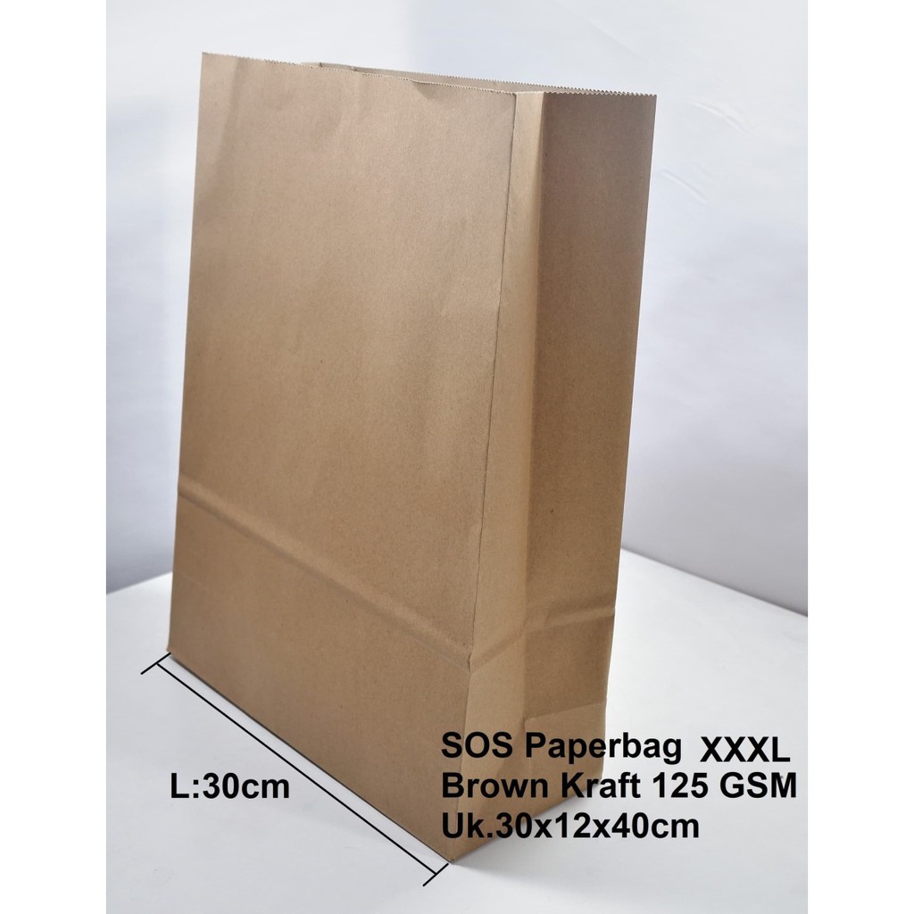 

Kertas Cokelat Packaging / Paperbag SOS Kantong Kertas Coklat 30x12x40cm XXXL Paper Bag Cokelat