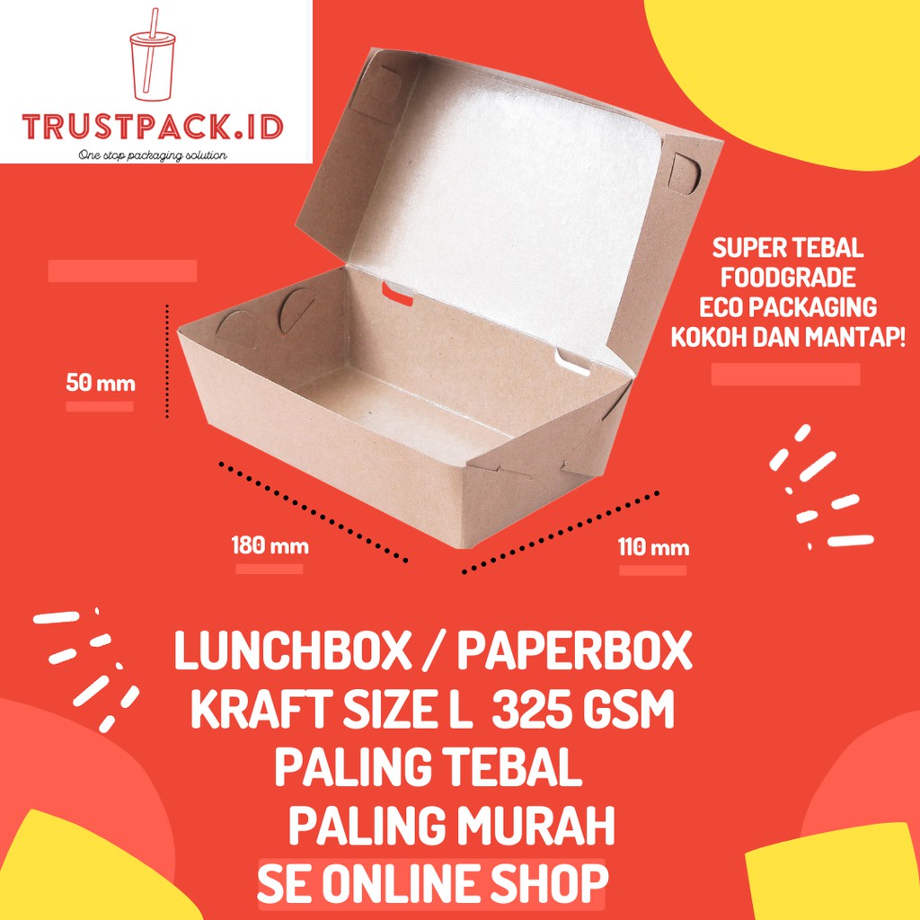 LUNCH BOX PAPER BAHAN KRAFT/ COKLAT SIZE LARGE FULL LAMINASI SIZE L