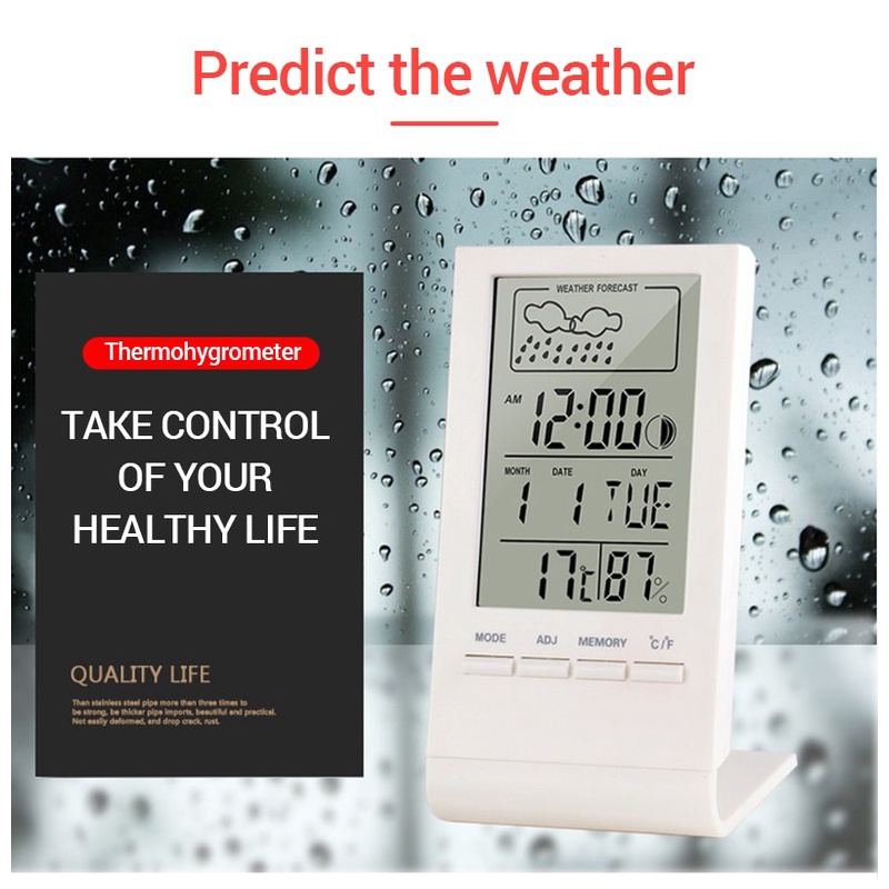 Jam meja digital plus kalender termometer Hygrometer prakiraan cuaca cocok untuk meja kantor exclusive KKMOON Jam Mini Digital Thermometer Hygrometer Weather Station - CX220 Multifunctional LCD Large Screen Electronic Digital Thermometer Hygrometer Clock