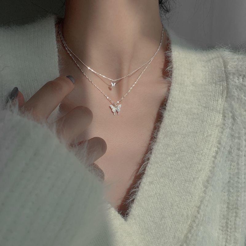 IFYOU Kalung Rantai Liontin Kristal Warna Silver Untuk Wanita