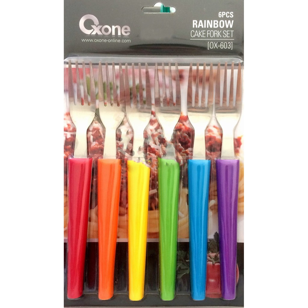 Oxone OX-603 6Pcs Rainbow Cake Fork Set Garpu Kue Pelangi