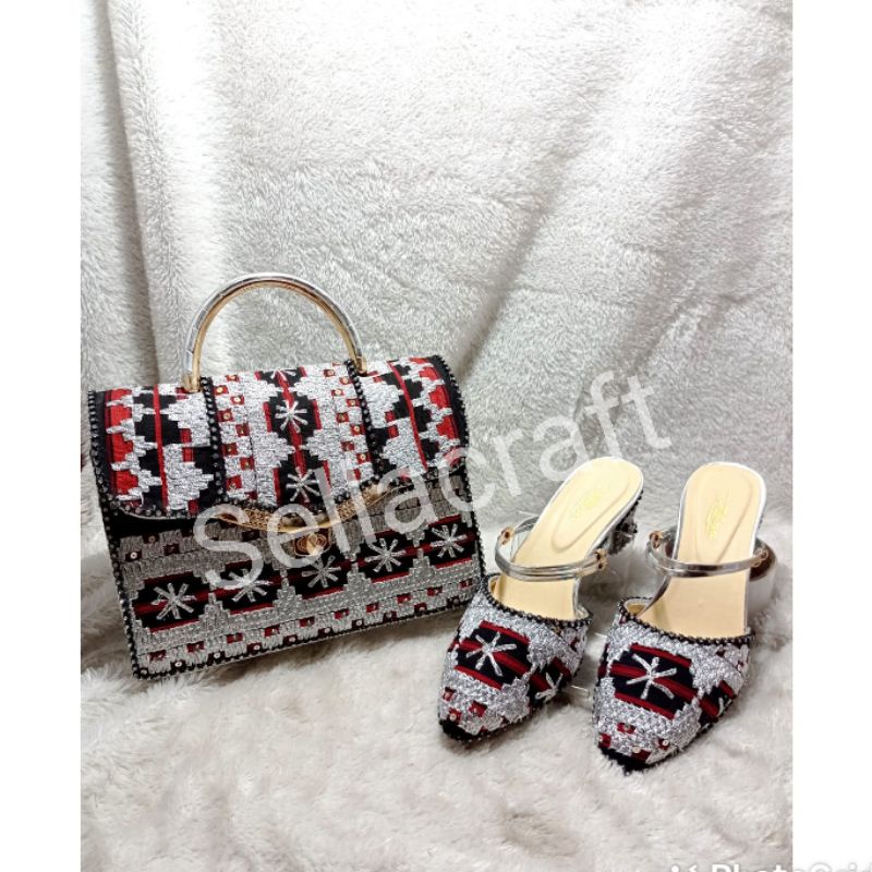 Set tas pesta  tapis lampung inces silver