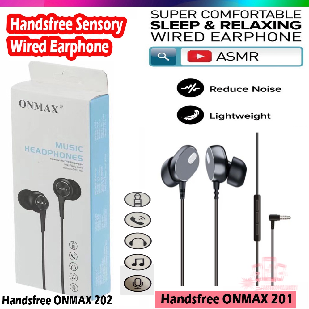 Handsfree Sensory Wired Earphone For ASMR ON MAX OE 202 Unit Only Headset Headphone ONMAX  Handsfree Sensory Wired Earphone  201 warna - ACAK / RANDOM