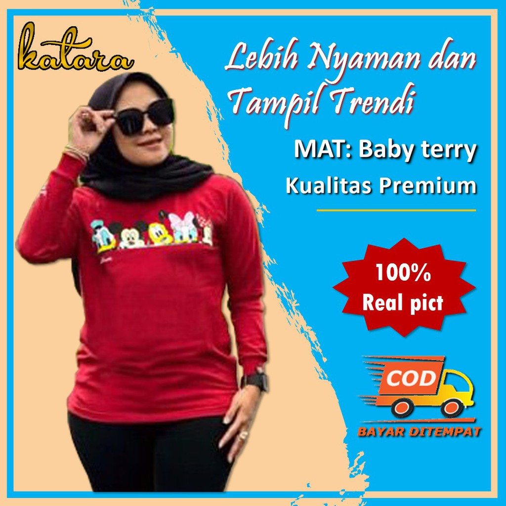 Atasan Kaos Wanita Lengan Tangan Panjang Cewek Kekinian 3-disney