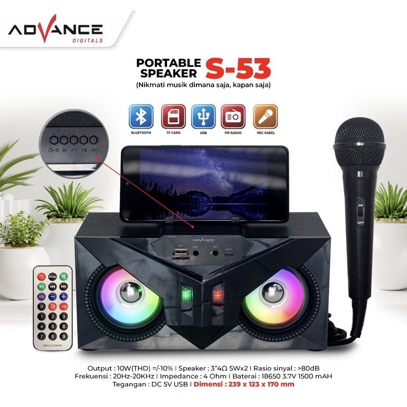 Speaker Bluetooth Advance S53 Free Mic Karaoke/Salon Aktif Radio Fm Box Music/Speaker Aktif Portable