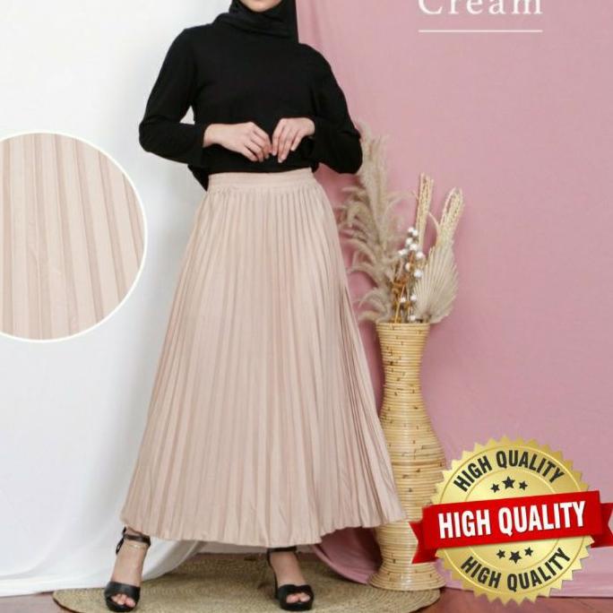 ➮ (BISA ) PROMO ROK PLISKET PREMIUM / ROK PANJANG MUSLIM CREAM ☉