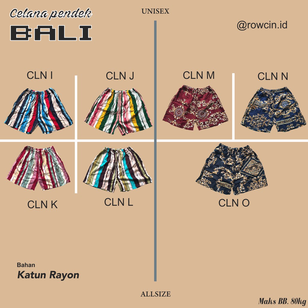 CELANA PENDEK BALI ALLSIZE UNISEX