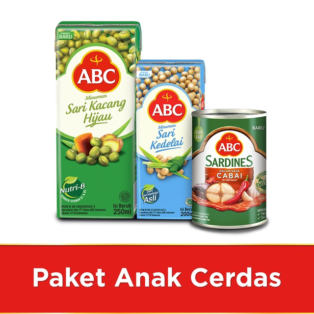 

ABC Mungbean Drink 250 ml + Soy Bean Drink TBA 200 ml + Sardines Chilli 155 g - Paket Anak Cerdas