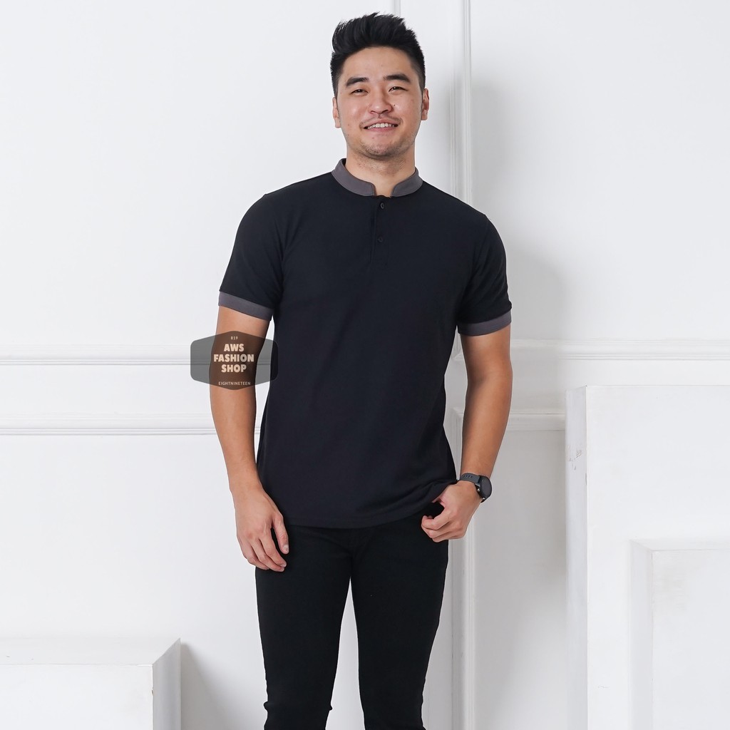 Kaos Polo Pria Polo Shirt Kerah Shanghai Polos Hitam Lengan Pendek Ready BIG SIZE JUMBO XXL / 3XL