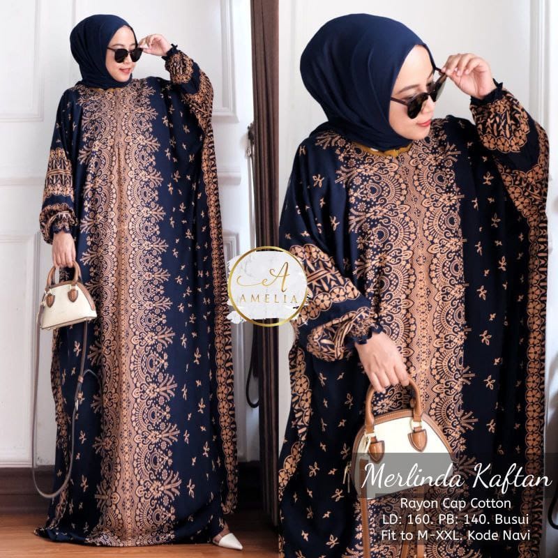 Merlinda Kaftan Size Jumbo XXXXL - Kaftan Batik Motif Mahkota Busui Resleting Lengan Panjang by Batik A W Dress Kaftan Kondangan