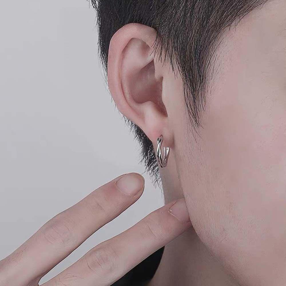 Mxbeauty Anting Hoop Pria Keren Kualitas Tinggi Untuk Cowok Twist Lingkaran Stainless Steel Bulat Geometris Ear Studs