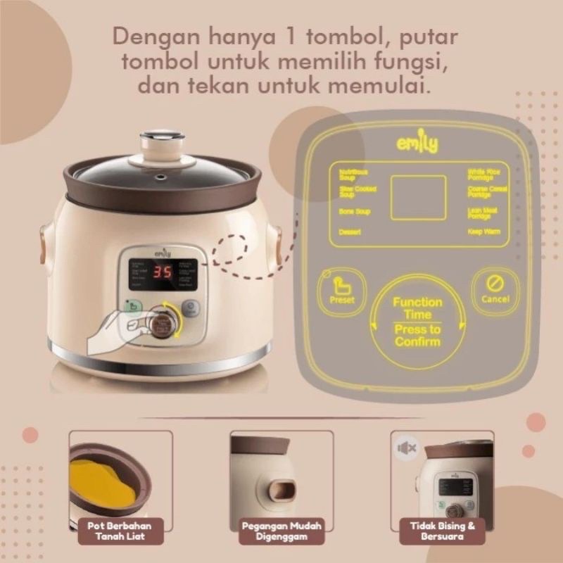 Emily Slowcooker Claypot 2L Emily Slow Cooker Baby &amp; Family Food Maker Delay Timer Mpasi Bayi