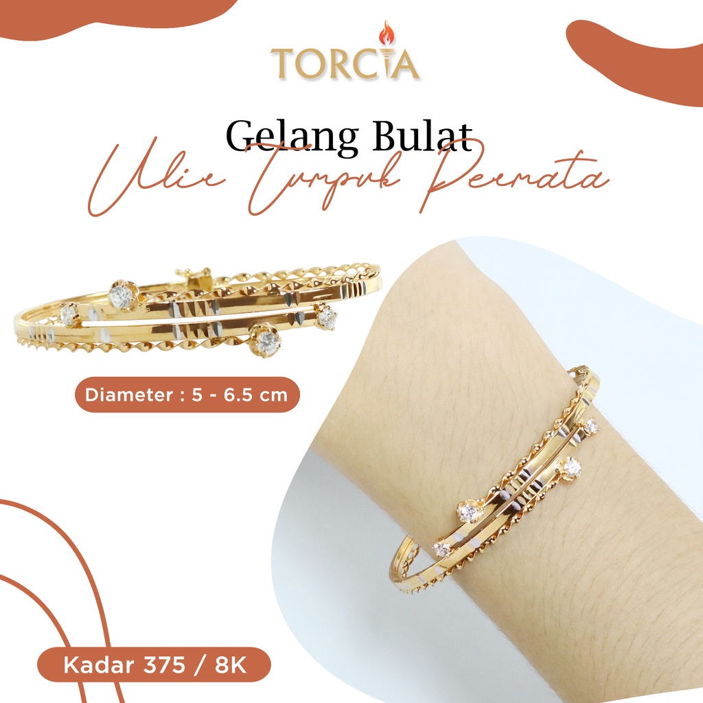Gelang Bulat Emas Asli Ulir Tumpuk Permata Kadar 375 Torcia