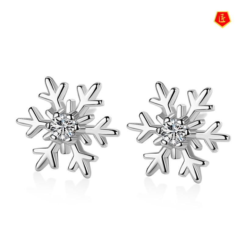 [Ready Stock]Creative Personality 925 Silver Snow Flower-Shaped Earrings for Women