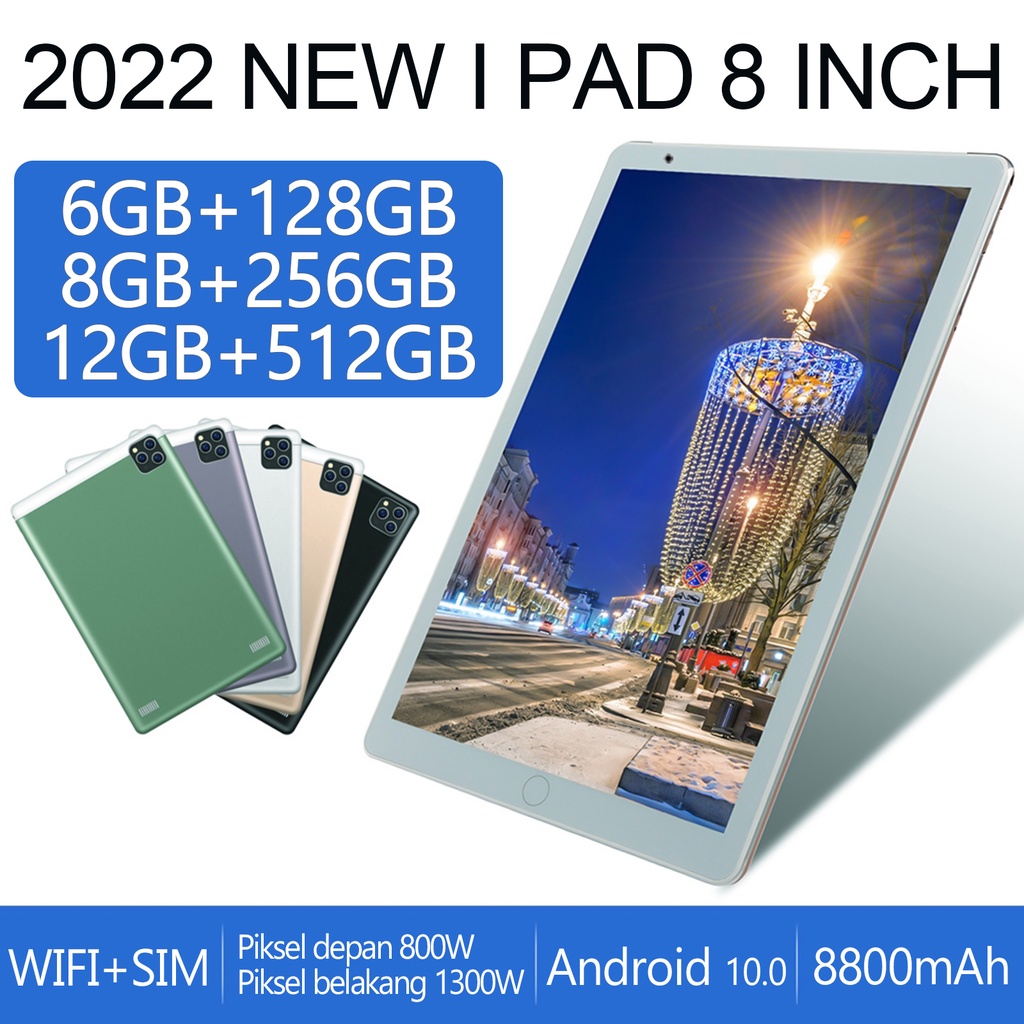 2023 Tablet Asli Galaxy Tab Baru 12 GB + 512 GB Android Tablet 8 Inch Layar Penuh Layar Besar Wifi 5G Dual SIM Tablet untuk Anak-anak dengan Harga Murah Tablet Gaming