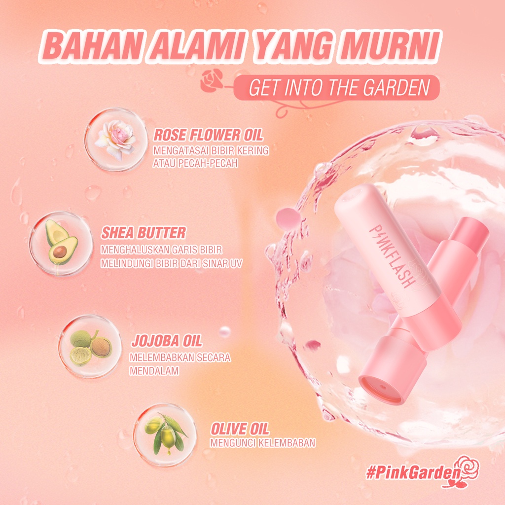 PINKFLASH #PinkGarden Plant Oil-Based Lasting Moist Lip Balm Lip Care Deep Hydration 4 Natural ingredients Repair Nourish Reduce Wrinkles