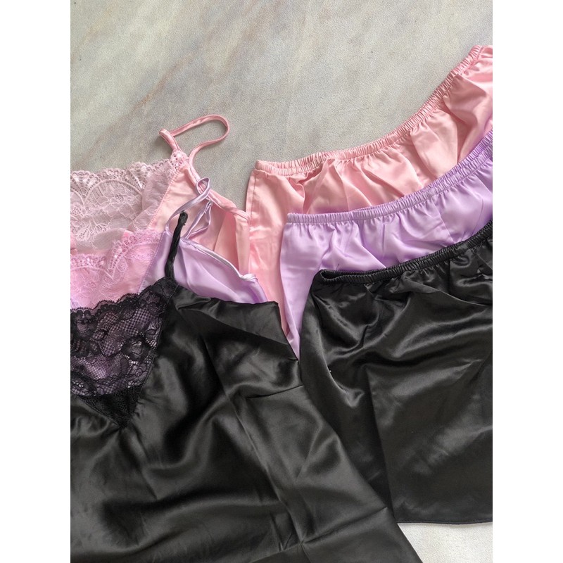 COD SEILLA PIYAMA SET (satin piyama,pajamas,sleepwear,baju tidur wanita,lingerie,tanktop pant)