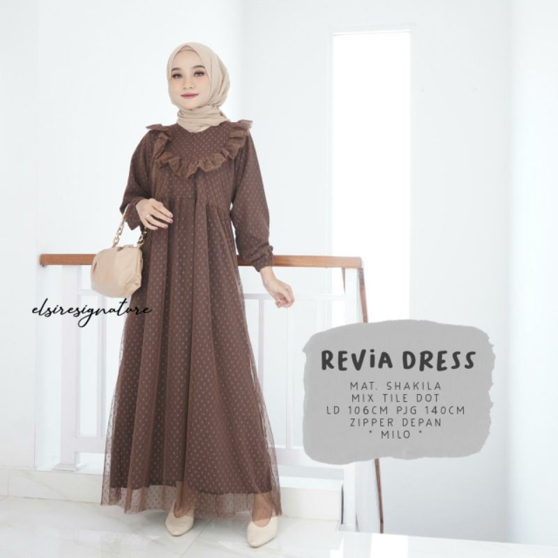 Revia Dress by Elsire / Bahan Shakila mix Tile Dot