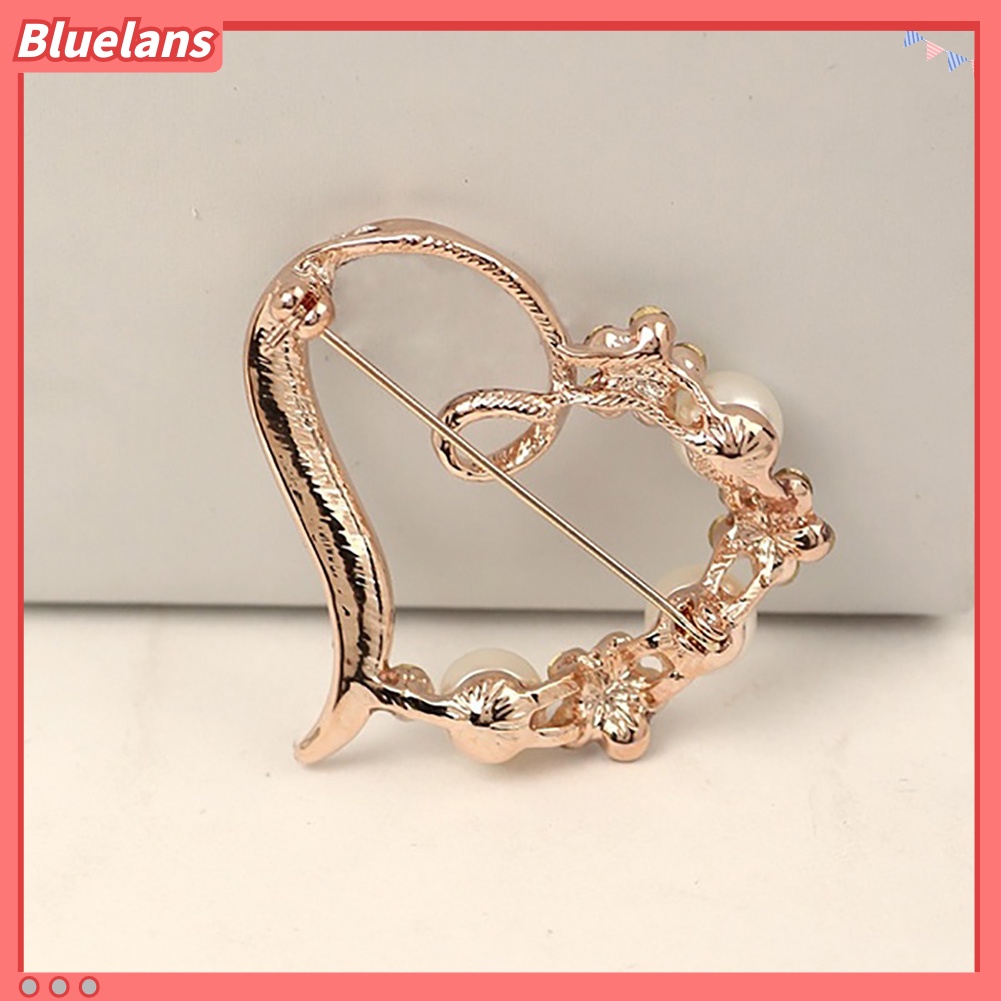 Bluelans Bros Pin Bentuk Hati Aksen Mutiara Berlian Imitasi Untuk Wanita