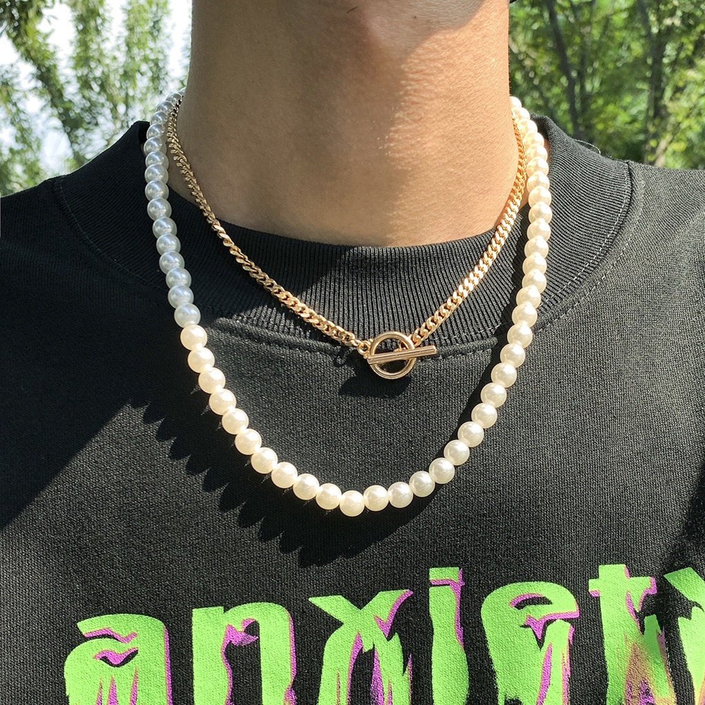 Kalung Mutiara Ganda Gaya retro Eropa Amerika Untuk Pria