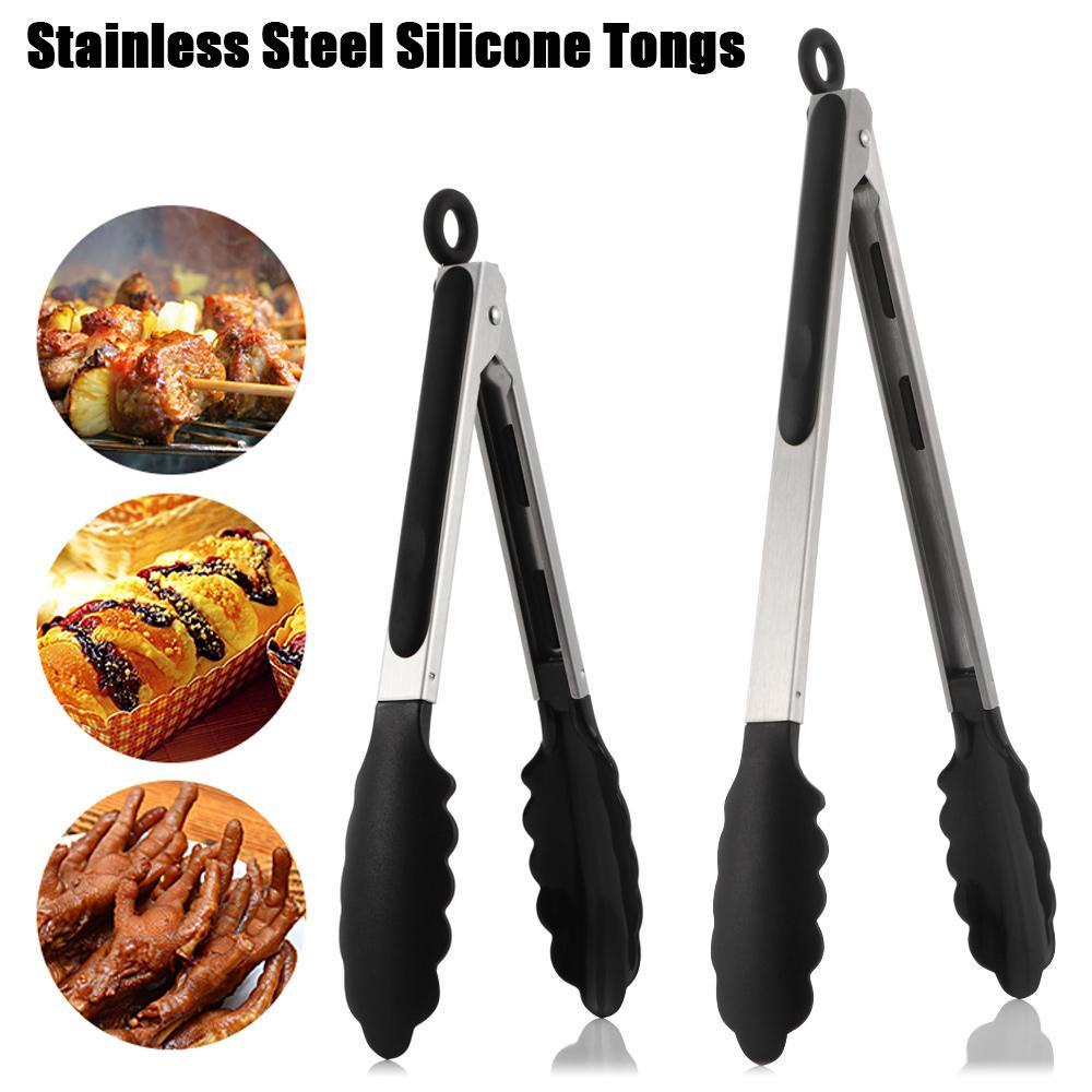 Solighter27/36cm Barbecue Tongs Non Stick Alat BBQ Rumah Dapur Stainless Steel Kepala