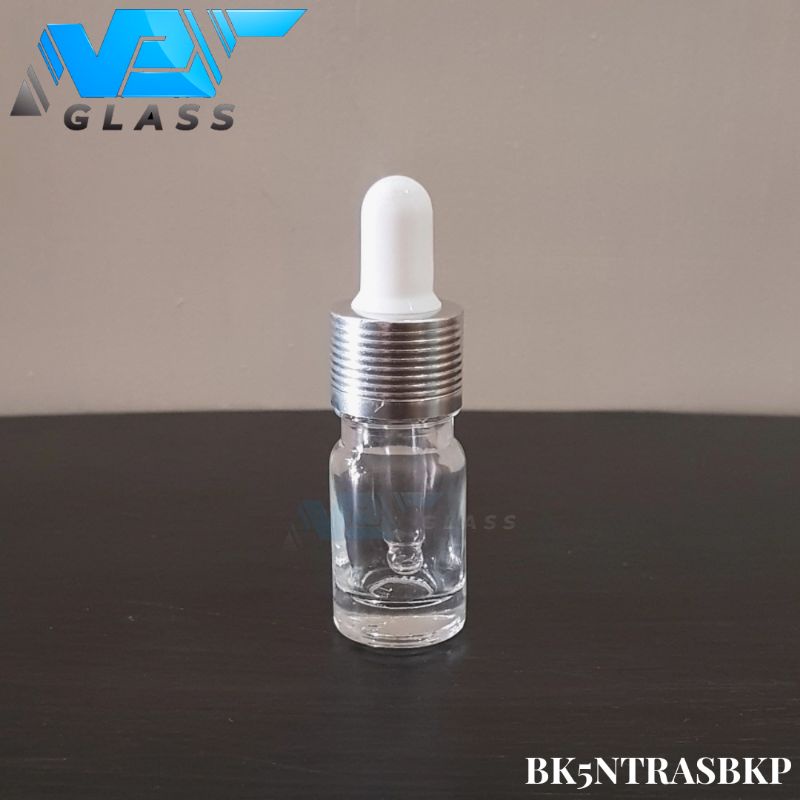 botol kaca pipet 5ml bening tebal - ring almunium silver bergaris