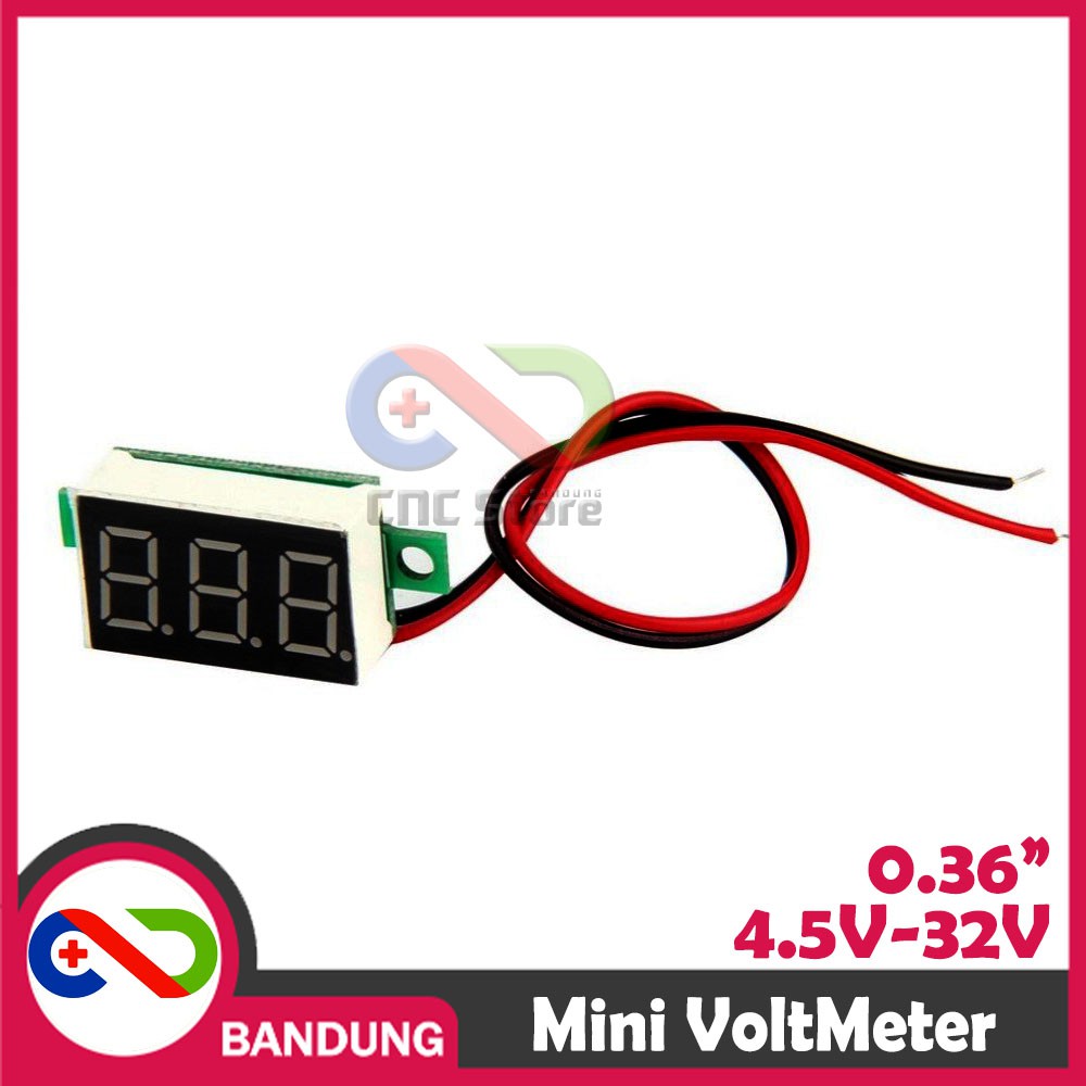MINI VOLTMETER VOLT PANEL METER DIGITAL LED 4.5V-32V DC 2 WIRE 0.36&quot; RED MERAH