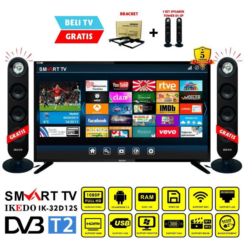 SMART TV 32" IKEDO BONUS BRACKET & SPEAKER