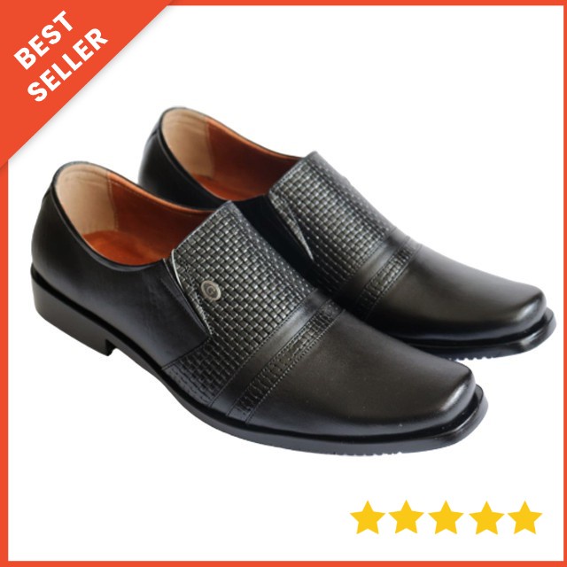 Sepatu Pria formal pantofel kerja kulit asli model slip on  Grutty Sage  Hitam