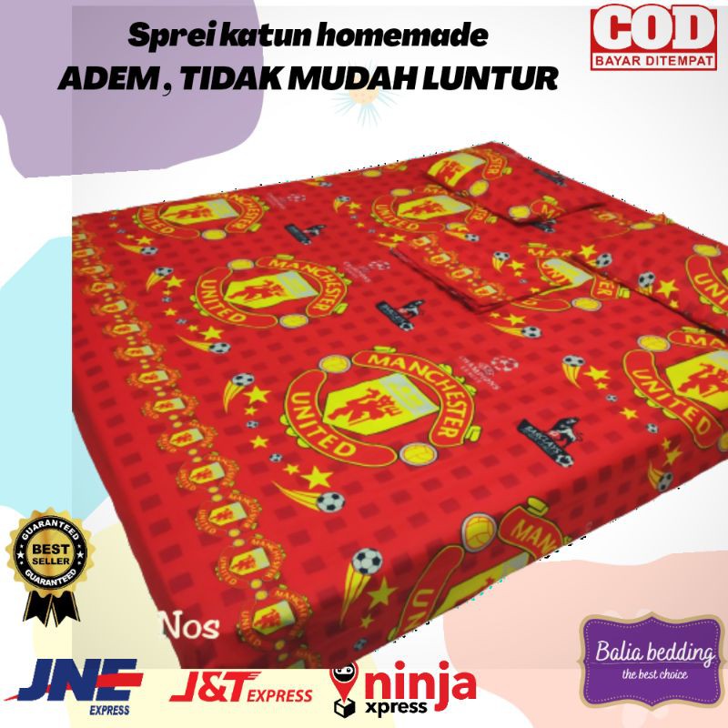 Seprei karakter homemade sprei motif bola MU Manchester chelsea barca united katun adem