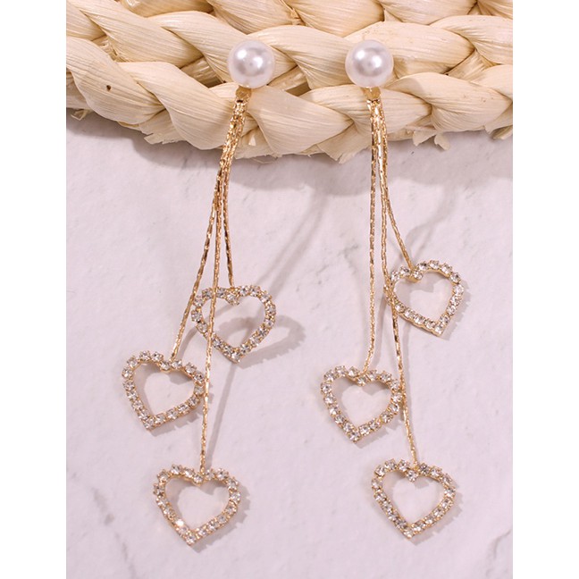 LRC Anting Tusuk Fashion Gold Alloy Diamond-studded Tassel Earrings F72497