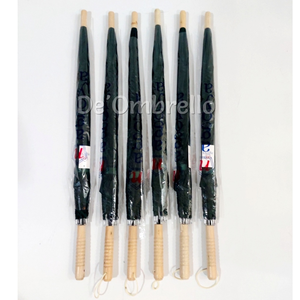(041B)Payung Standard Warna Polos Gagang Kayu Premium Merah Putih Orange Putih/Payung Tongkat/Payung Polos Premium Quality