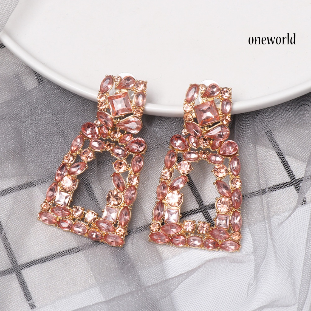 OW# Women Rhinestone Hollow Out Geometric Dangle Ear Stud Earrings Jewelry Gift