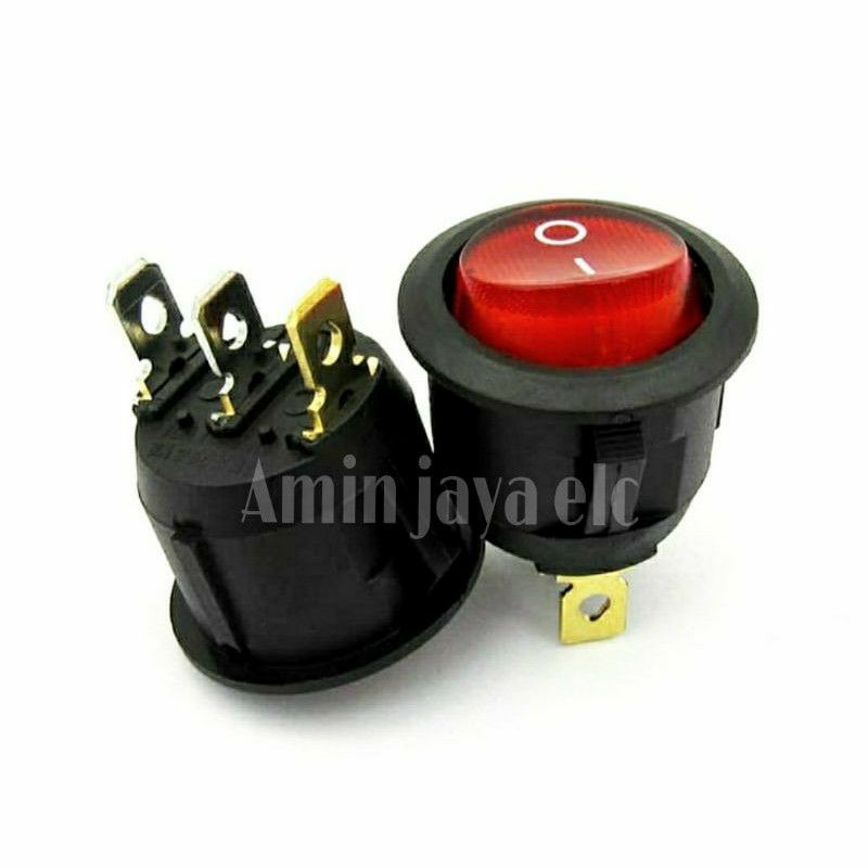 Saklar on off bulat plus lampu 3 pin