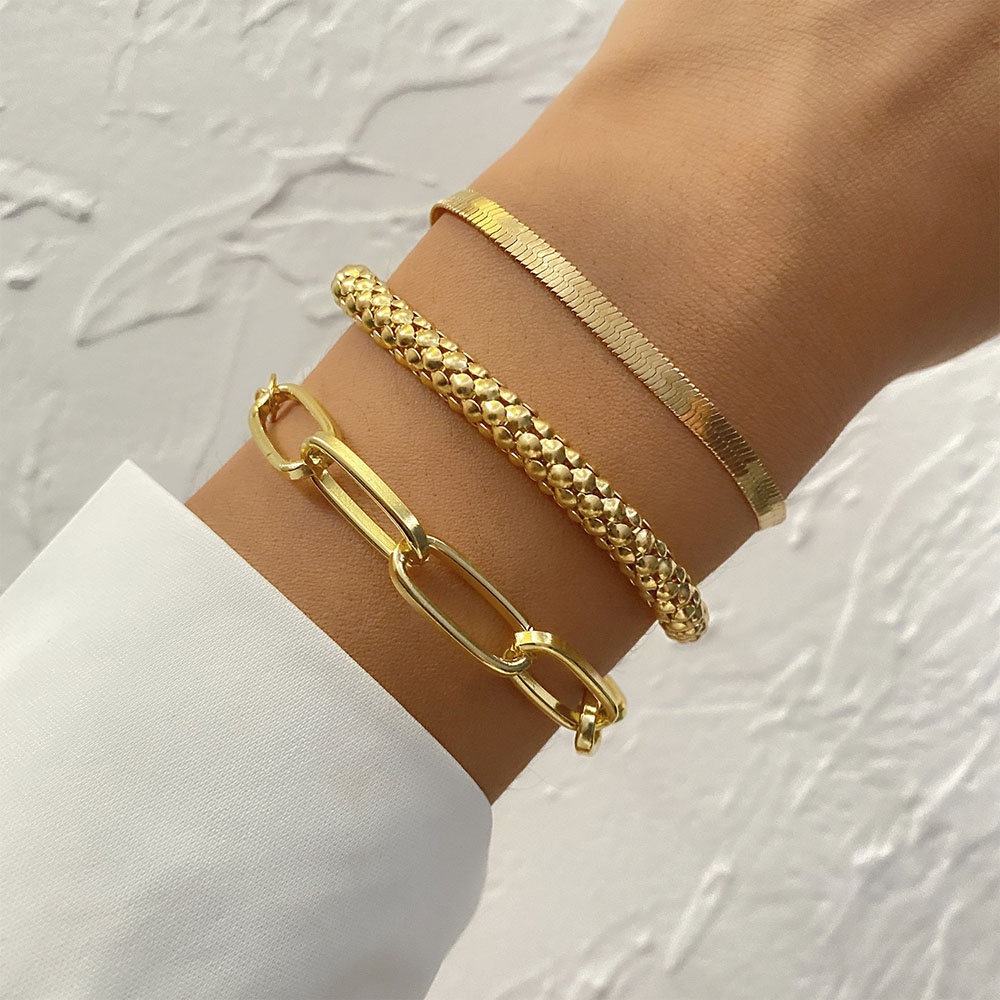 3pcsset Gelang Tangan Rantai Tebal Banyak Lapis Gaya Bohemian Vintage Untuk Wanita