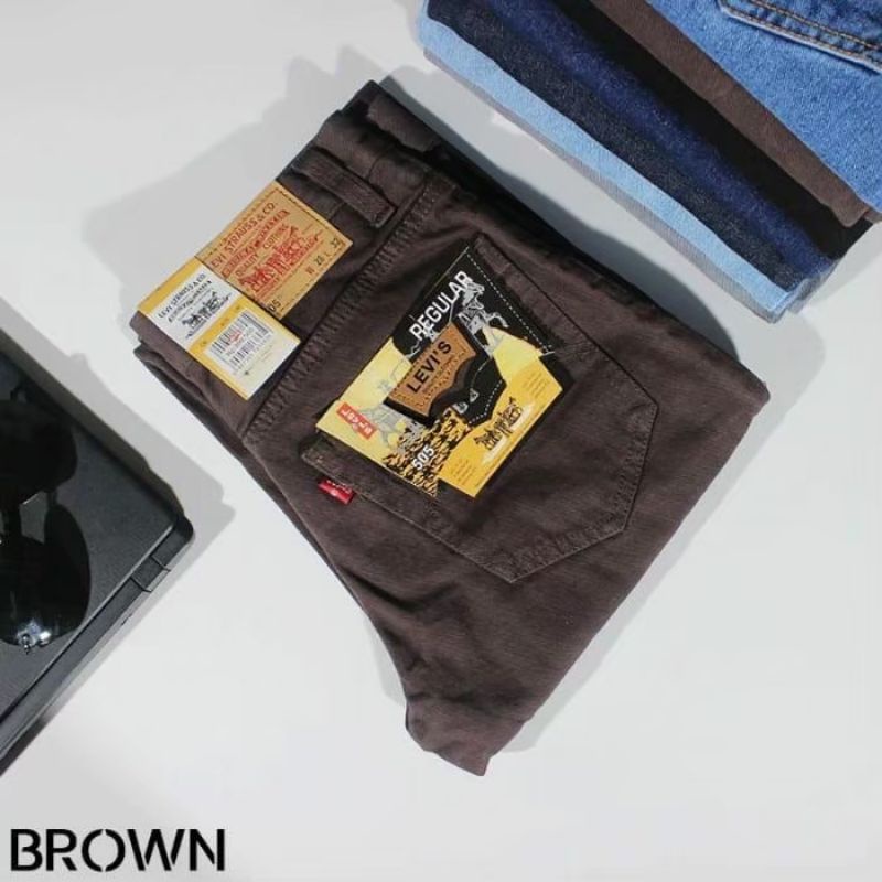 HARGA PROMO!!! Bisa (COD) CELANA PANJANG JEANS L3VI&quot;S STANDAR PRIA COWOK Coklat Tua Brown reguler Regular fit murah gaya Keren Kekinian Distro Original Bandung BIG SIZE ukuran 28,29,30,31,32,33,34,35,36,37,38 S M L XL XXL XXXL 2XL 3XL 4XL 5XL 6XL 7XL 8XL