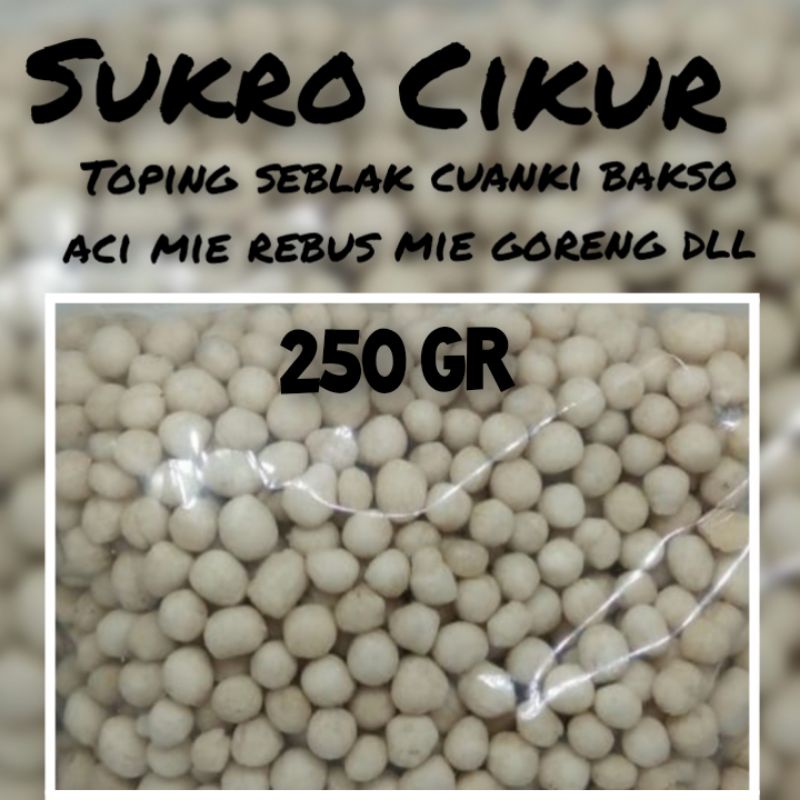 

Sukro Cikur atau pilus cikur berat 250gr cocok untuk toping Mie baso, mie rebus, seblak, nasi goreng