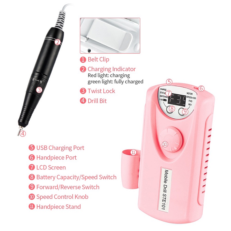 Piggy D &amp; Z Mesin Sander Kuku Elektrik 30000 rpm Acrigel Dan Fiber Bivolt Untuk Manicure